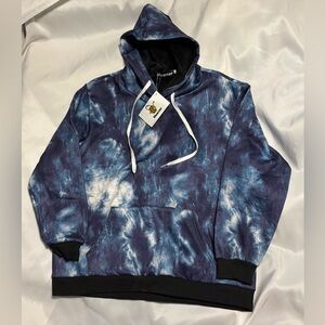 Men's  Oversized Blue and White Tie-Dye velour Lined Hoodie with pockets